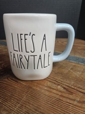 Rae Dunn / Disney Peincess White Mug with Light Blue Handle 'Life's A Fairytale'